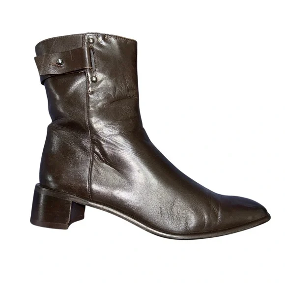 Stuart Weitzman Soft Brown Leather Ankle Boots square toe size 7.5 VGUC - Picture 2 of 10
